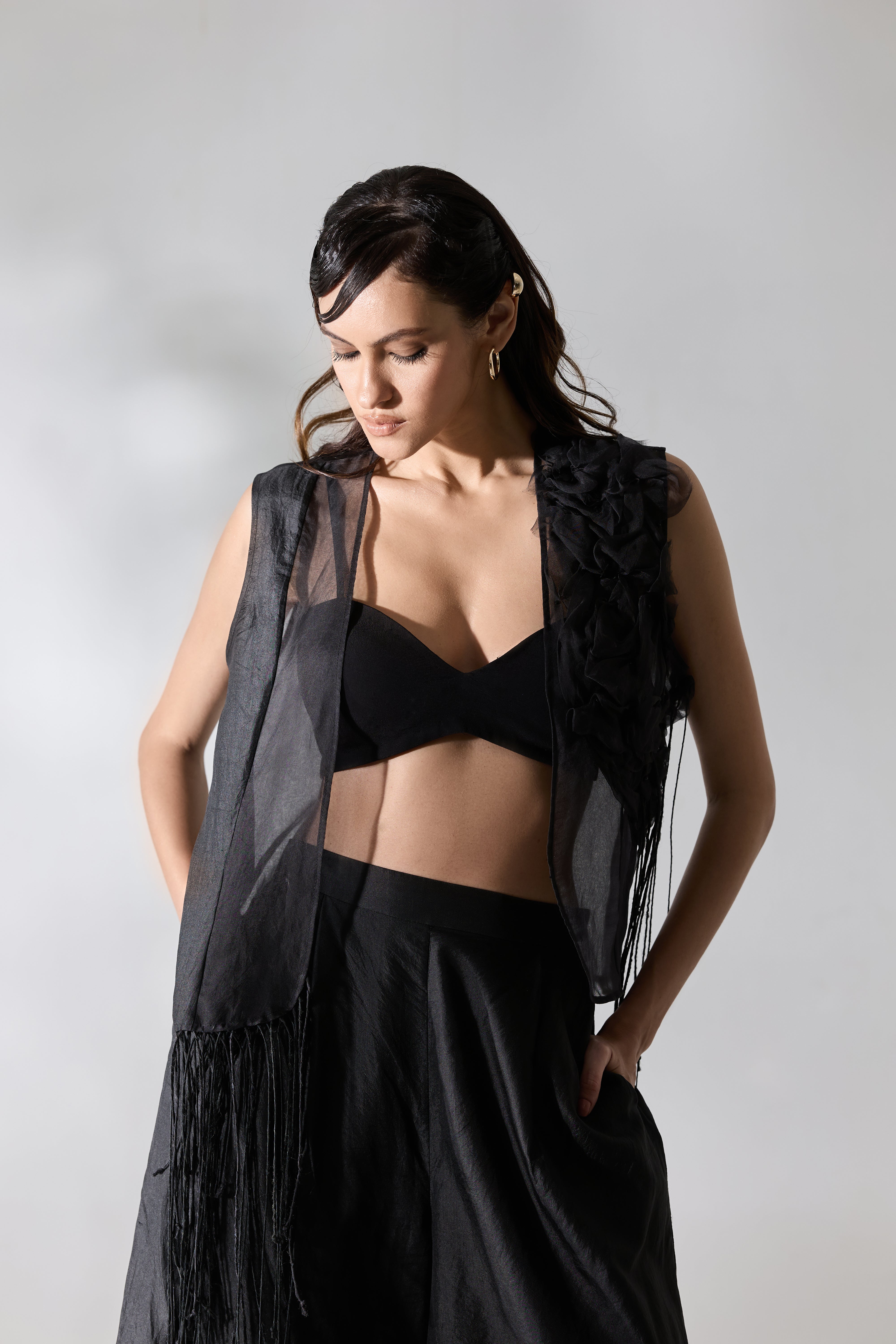 Fringe Veil Half And Half Jacket Pants (Set)