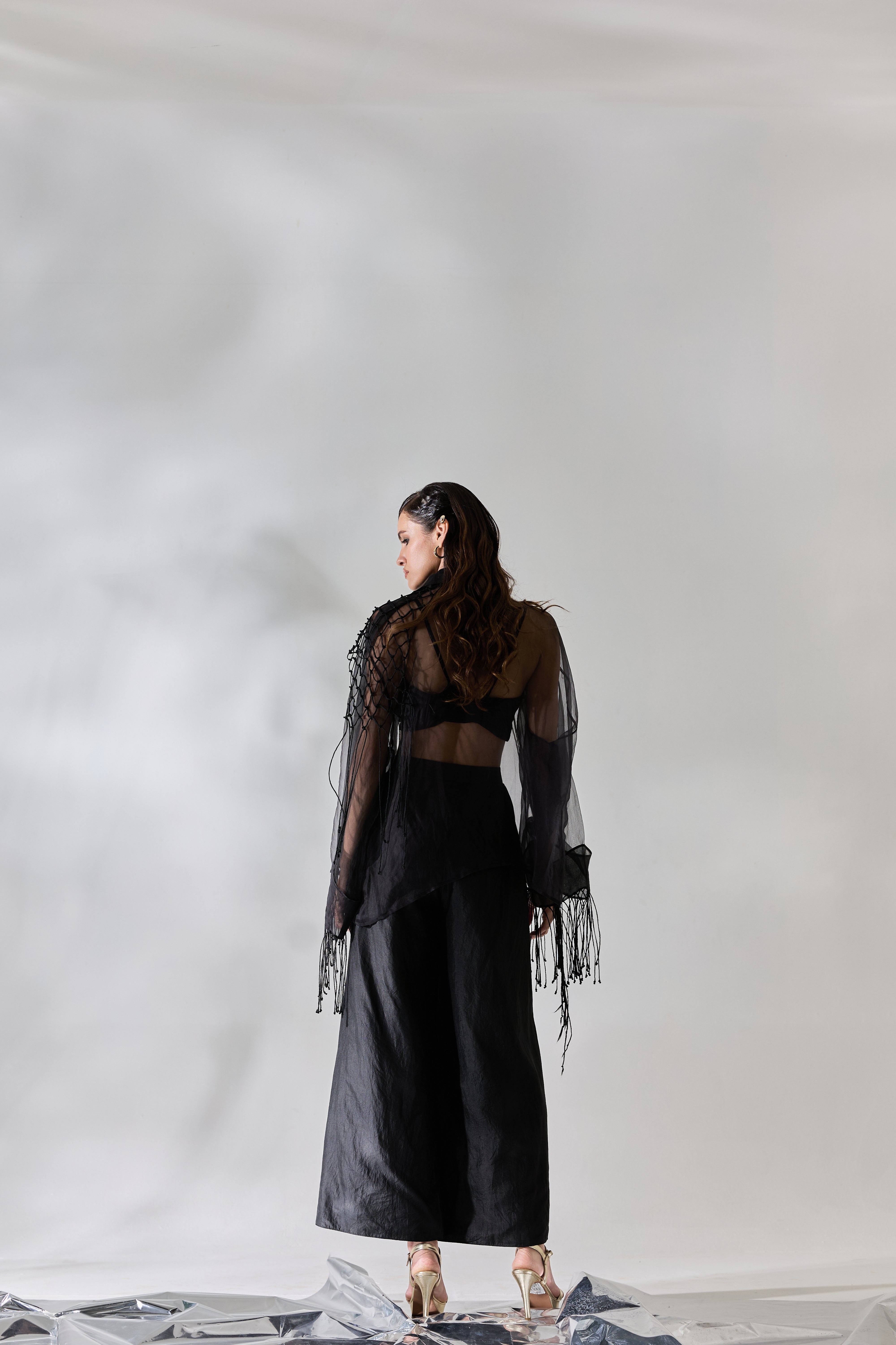 Fringe Veil Half And Half Jacket Pants (Set)