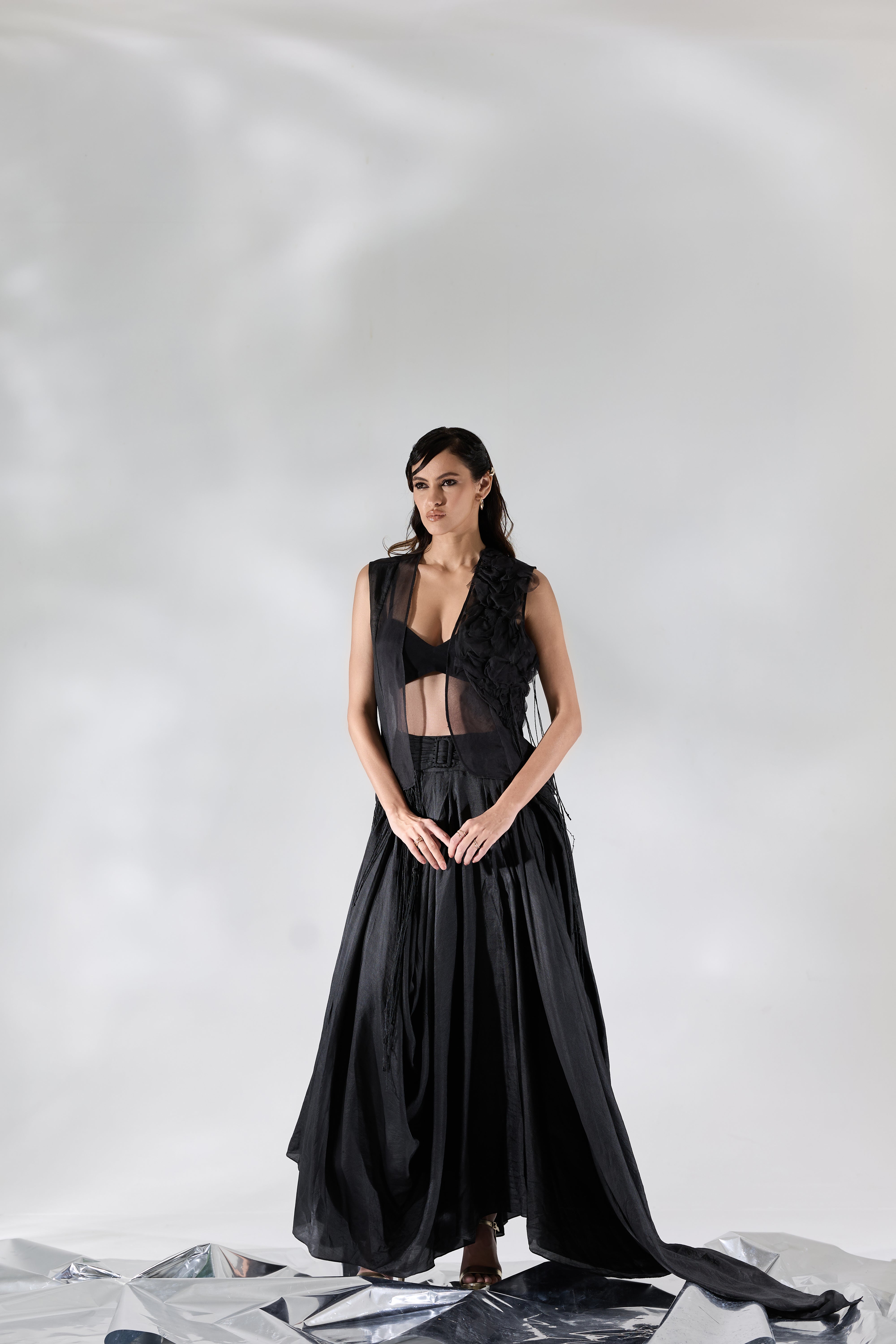 Fringe Veil Half And Half Jacket Skirt Set - Jacket