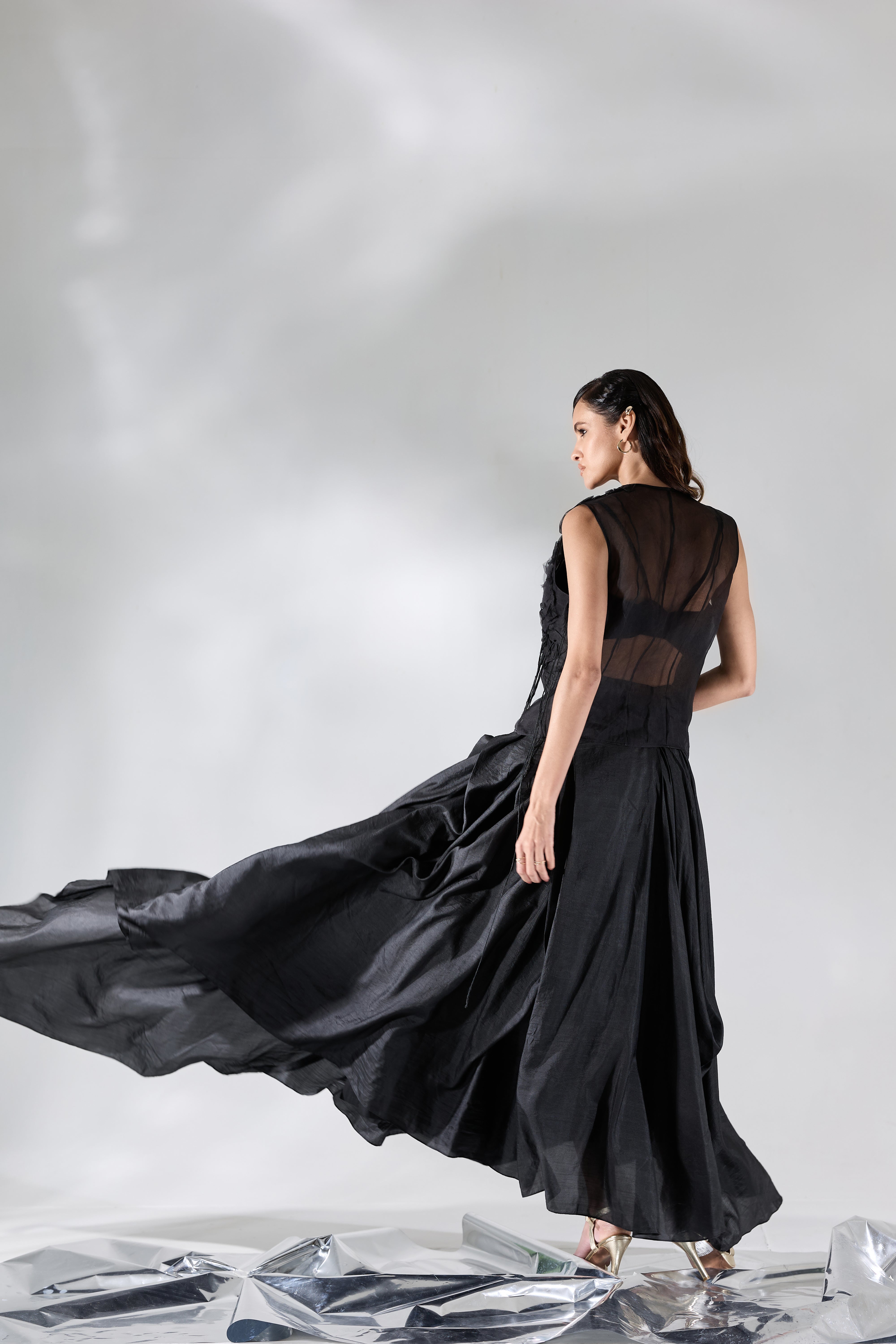 Fringe Veil Half And Half Jacket Skirt Set - Jacket