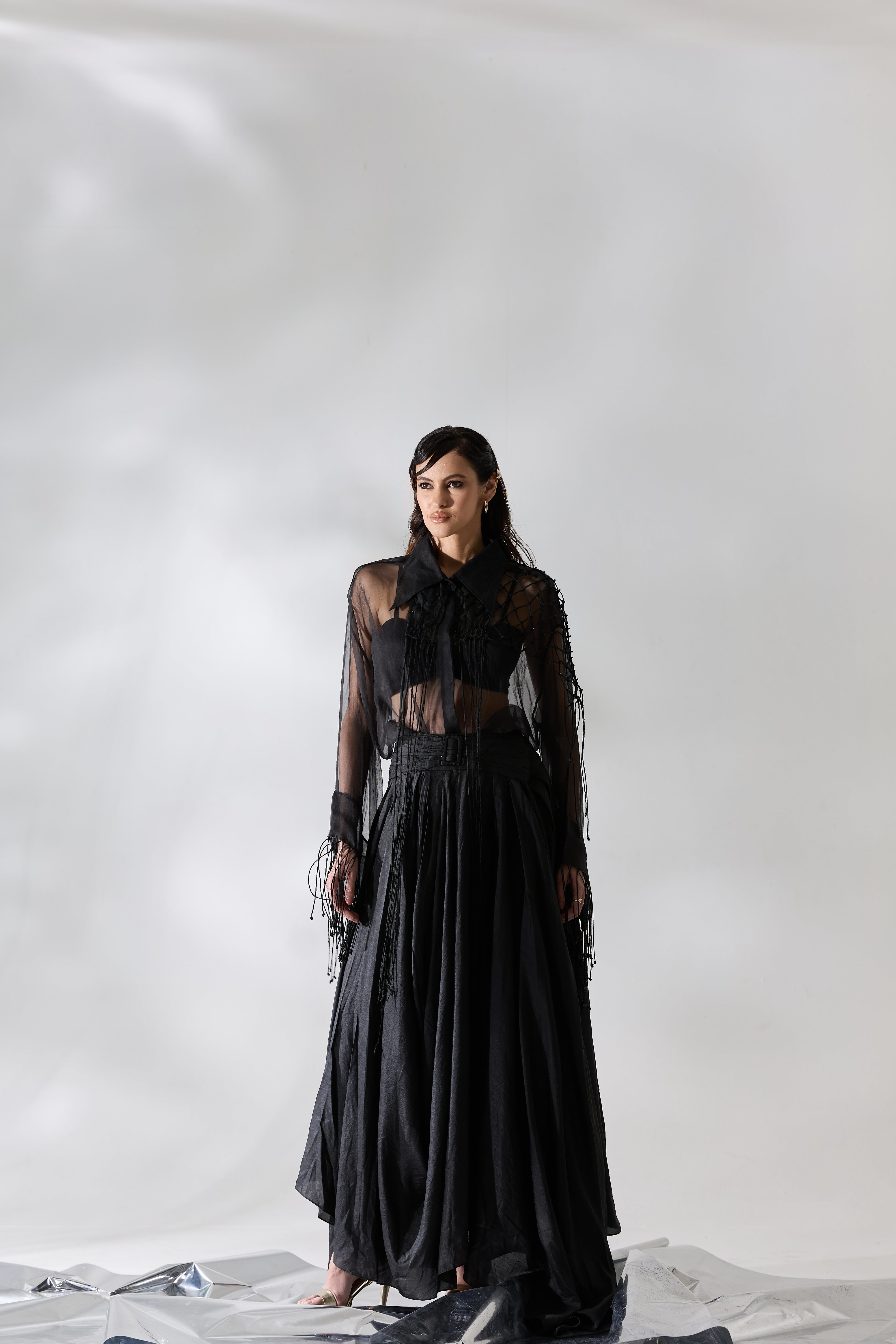 Fringe Veil Shirt Set - Skirt