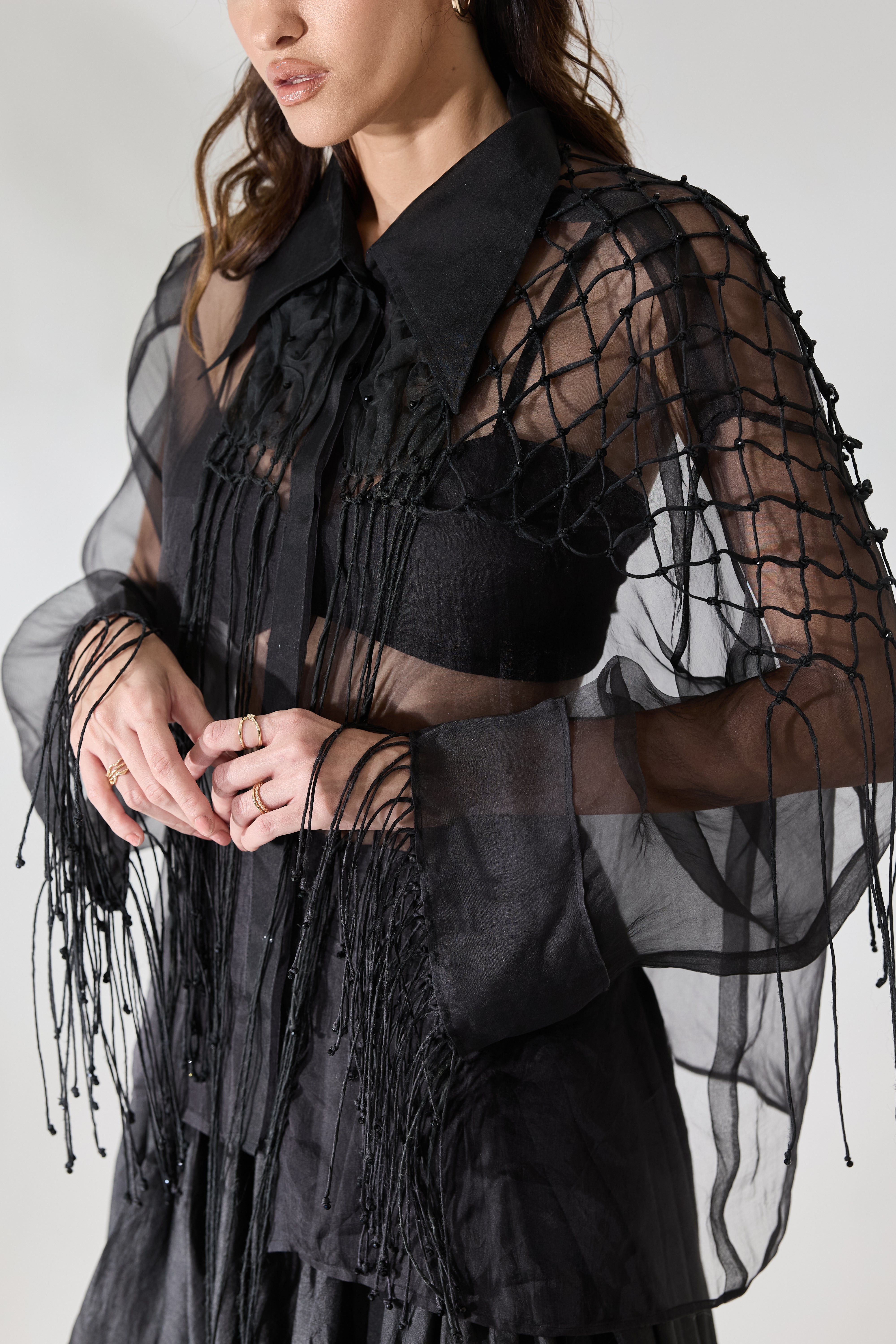Fringe Veil Shirt Set - Bustier
