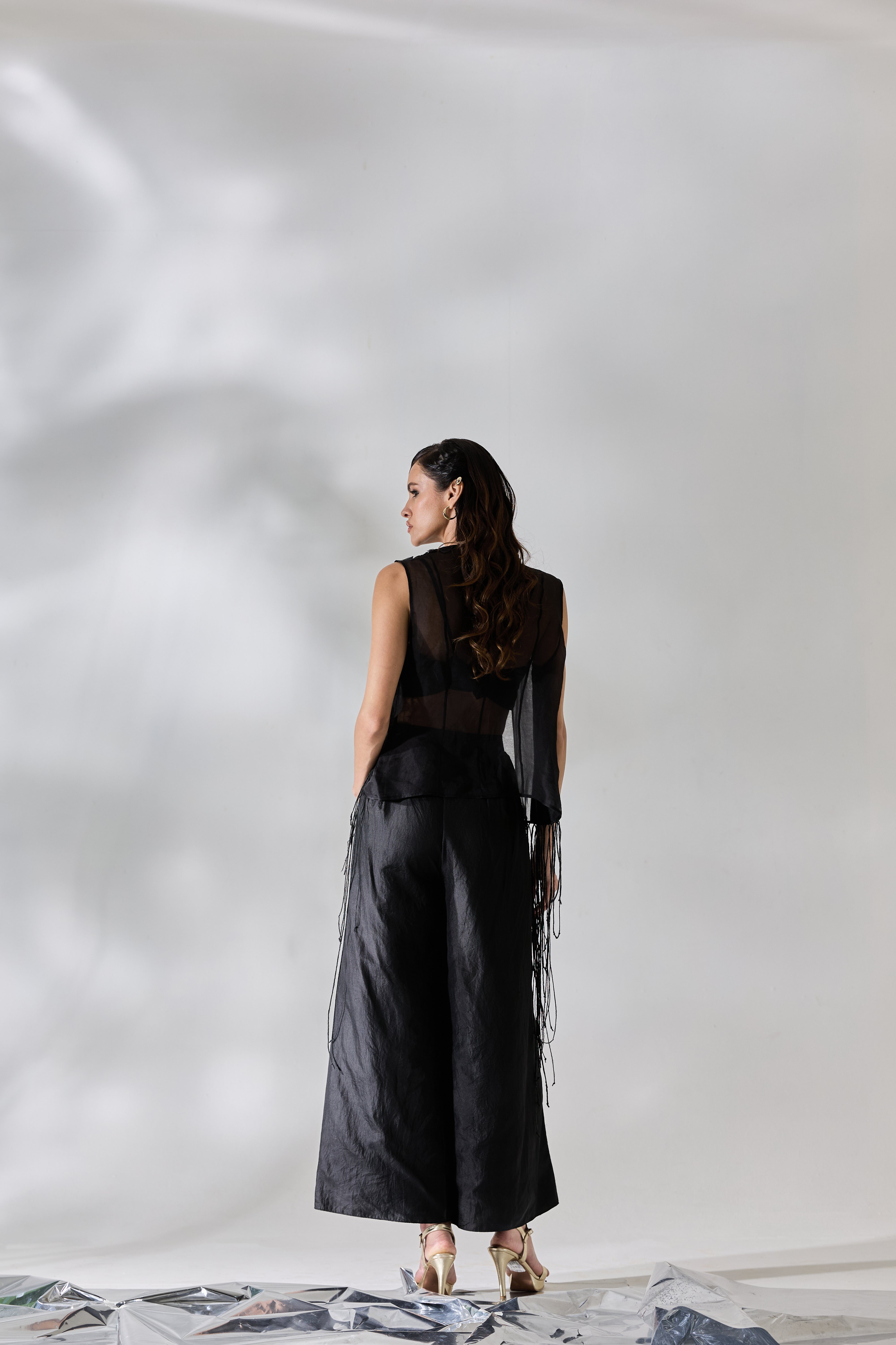 Fringe Veil Half And Half Jacket Pants (Set)